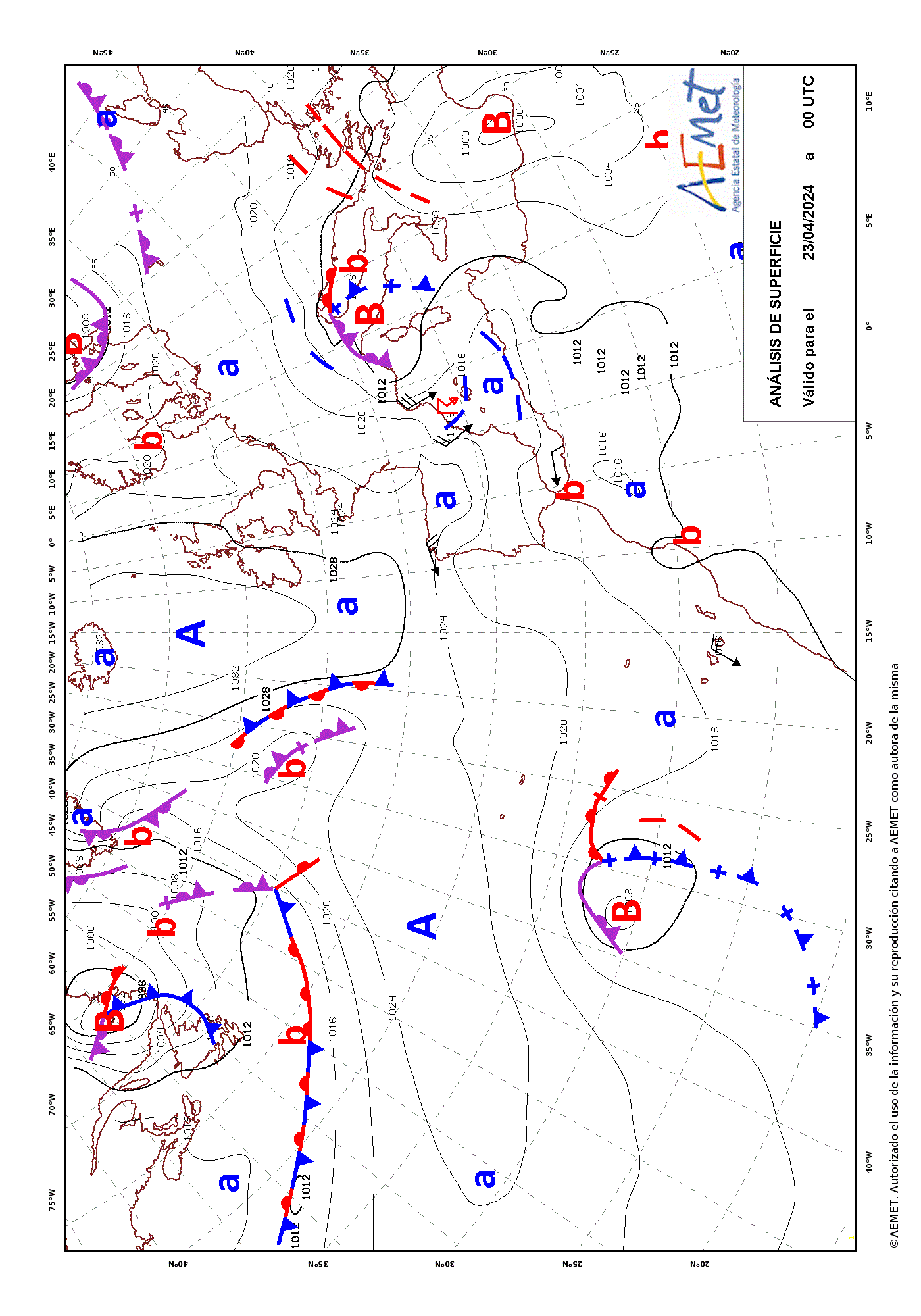 Example: Surface analysis map provided by AEMET
