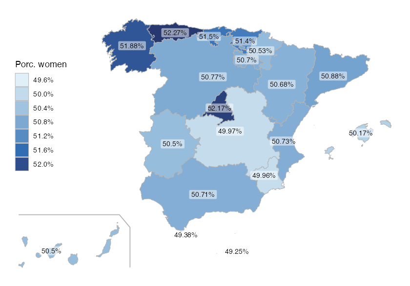 Percentage of women by Autonomous Community (2019)