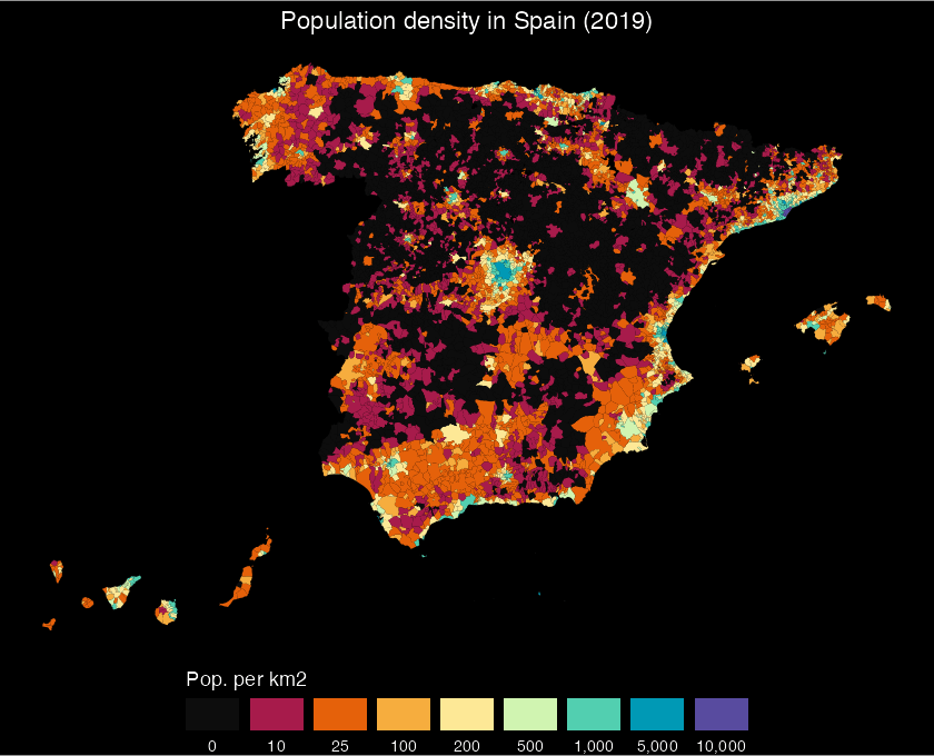 Population density in Spain (2019)