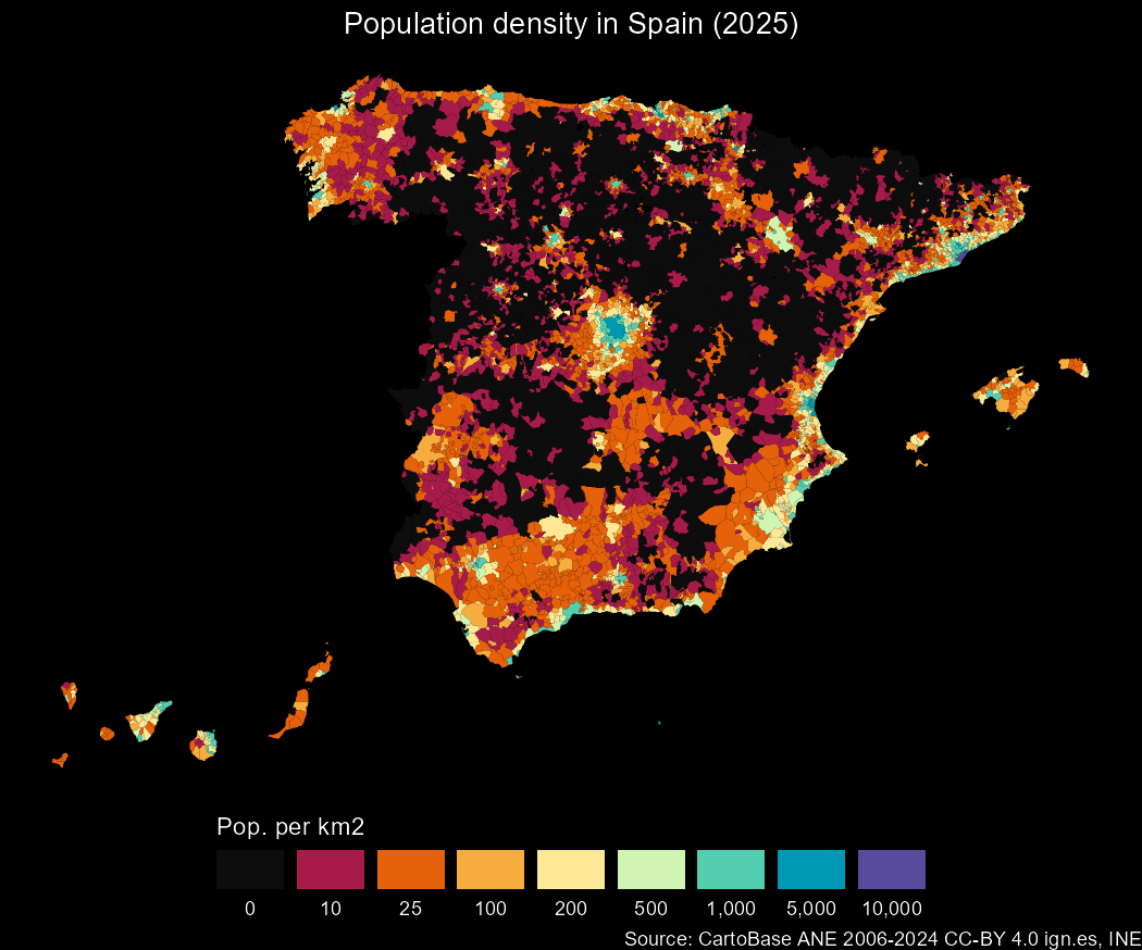 Population density in Spain (2025)