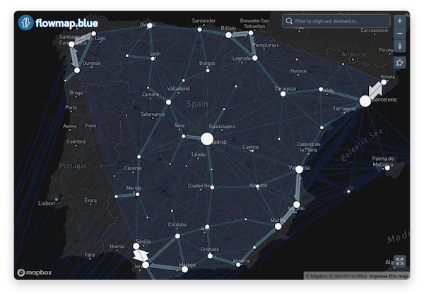 Screenshot demonstrating the standard interactive flowmap